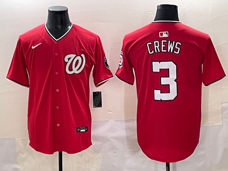 Men 2025 Washington Nationals #3 Crews Red Game Nike MLB Jersey style 1
